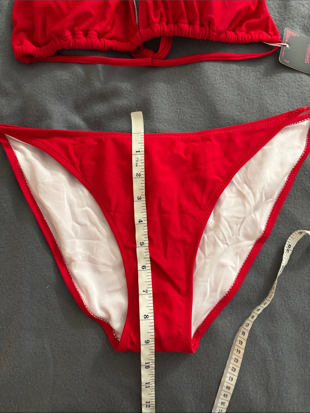 Shekini XL Red String Triangle Bikini Set NWT Tie Side Ruched Swimwear - Picture 4 of 8